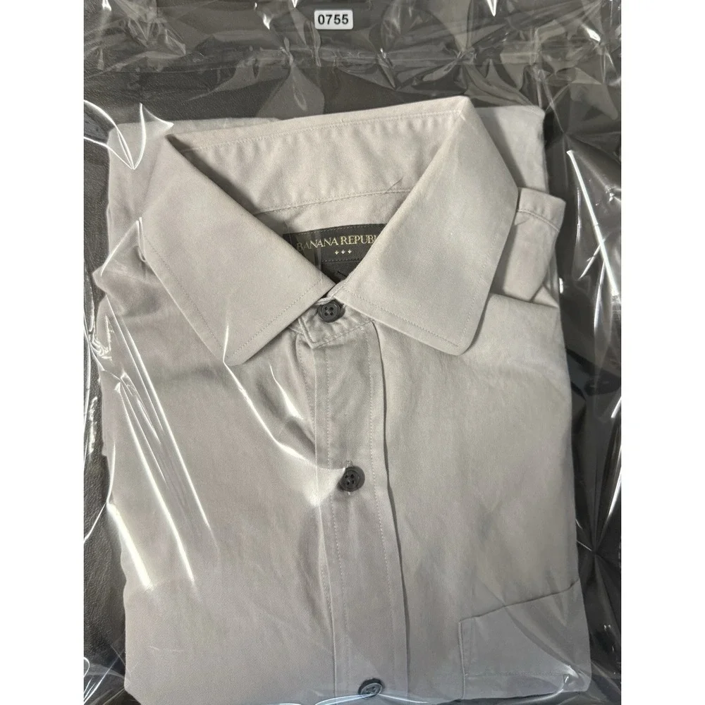 Banana Republic Men's Large 16-16.5 Gray Button Front Dress Shirt 100% Cotton
